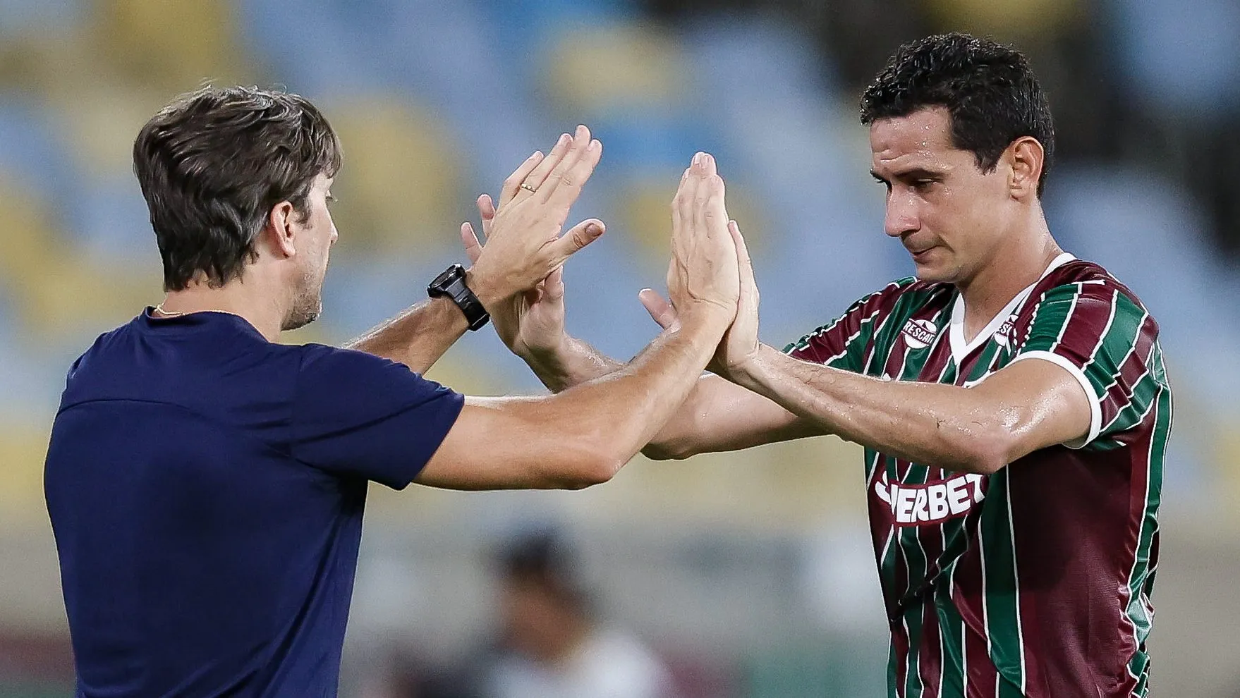 Zubeldía e Ganso. Foto: MARCELO GONÇALVES/ FLUMINENSE F.C