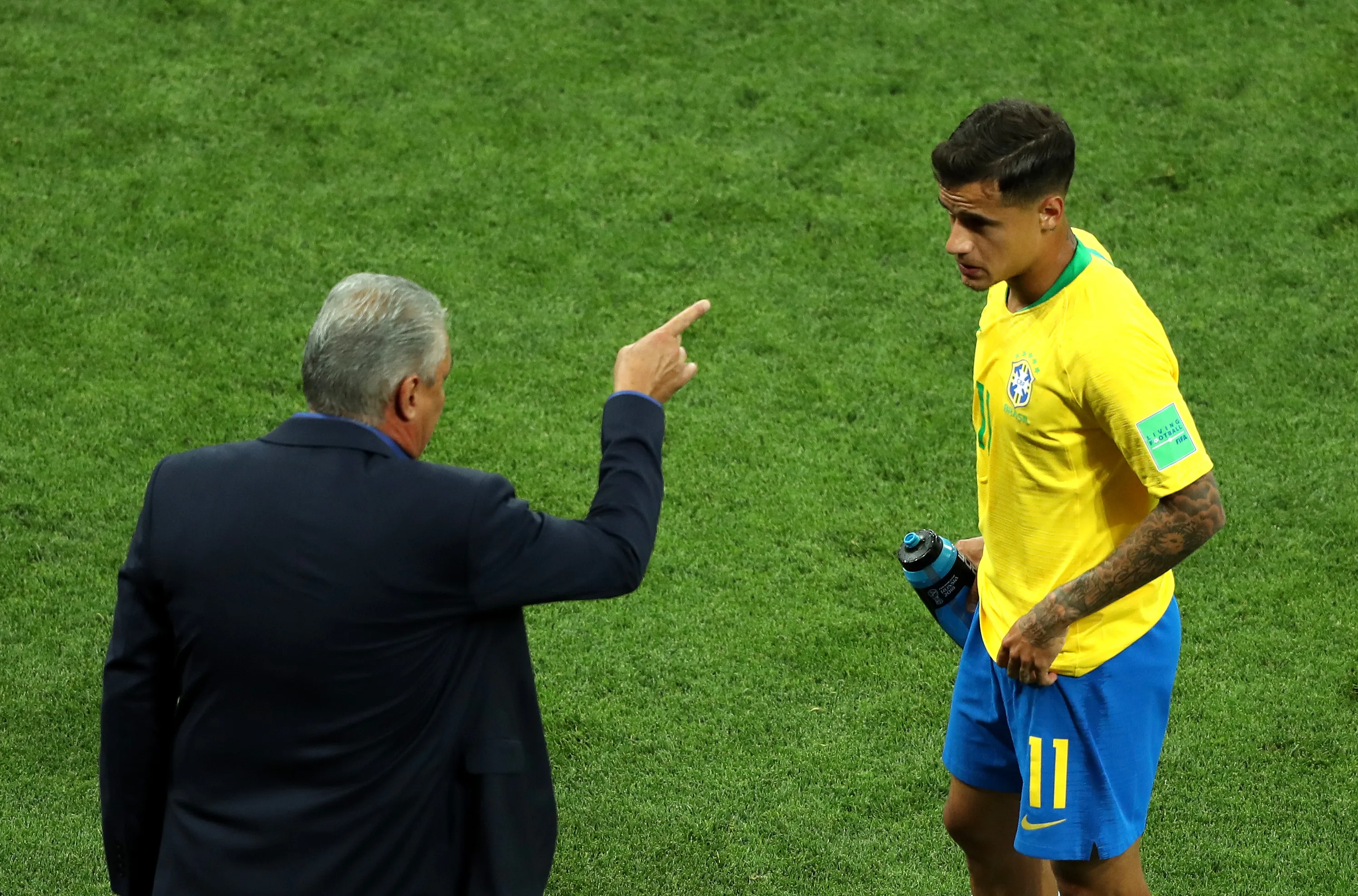Tite e Philippe Coutinho trabalharam juntos na Seleção Brasileira durante a Copa do Mundo de 2018 – Foto: Catherine Ivill/Getty Images