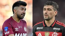 Marcelino Moreno vs Arrascaeta. Fotos: Christian Alvarenga/Getty Images - Thiago Ribeiro/AGIF