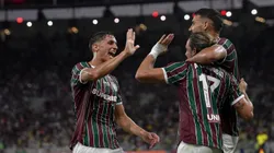 Canobbio jogador do Fluminense comemora seu gol com jogadores do seu time durante partida contra o Bangu no estadio Maracana pelo campeonato Carioca 2026. Foto: Thiago Ribeiro/AGIF