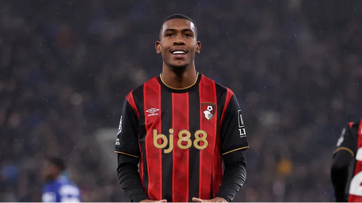 Rayan of AFC Bournemouth celebrates scoring his team's first goal during the Premier League match between Everton and Bournemouth at Goodison Park on February 10, 2026 in Liverpool, England. (Photo by Carl Recine/Getty Images)