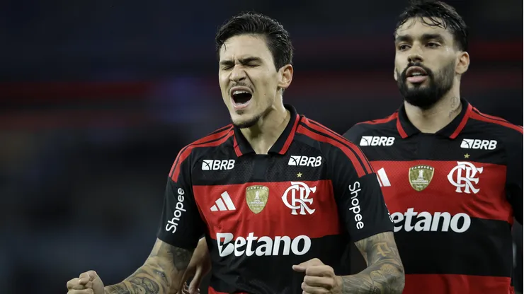 Pedro jogador do Flamengo comemora seu gol durante partida contra o Sampaio Correa no estadio Maracana pelo campeonato Carioca 2026. Foto: Andre Mourao/AGIF