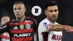 Everton Cebolinha x Eduardo Salvio. Fotos: Alexandre Loureiro/AGIF - Ruano Carneiro/Getty Images