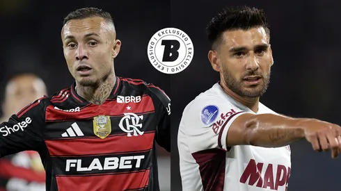 Everton Cebolinha x Eduardo Salvio. Fotos: Alexandre Loureiro/AGIF – Ruano Carneiro/Getty Images