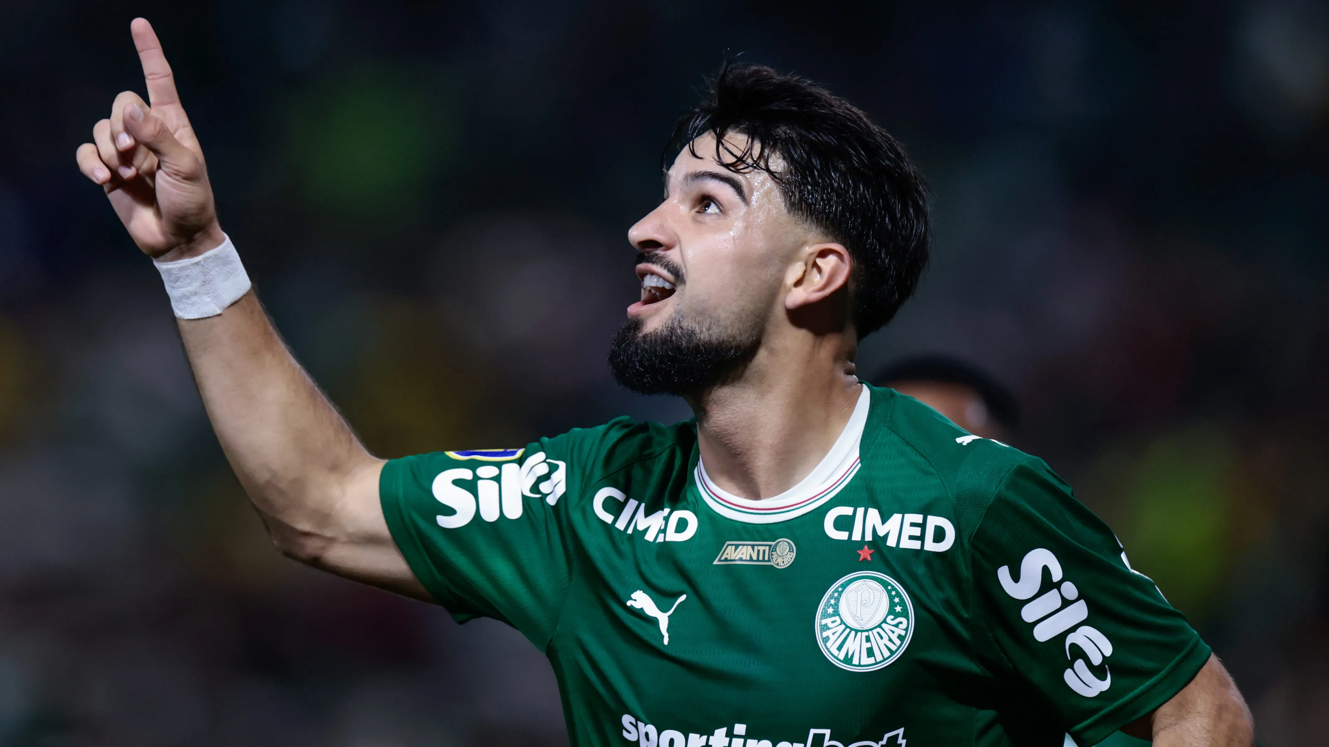 SP – BARUERI – 04/03/2026 – PAULISTA 2026, PALMEIRAS X NOVORIZONTINO – Flaco Lopez jogador do Palmeiras comemora seu gol durante partida contra o Novorizontino no estadio Arena Barueri pelo campeonato Paulista 2026. Foto: Marcello Zambrana/AGIF