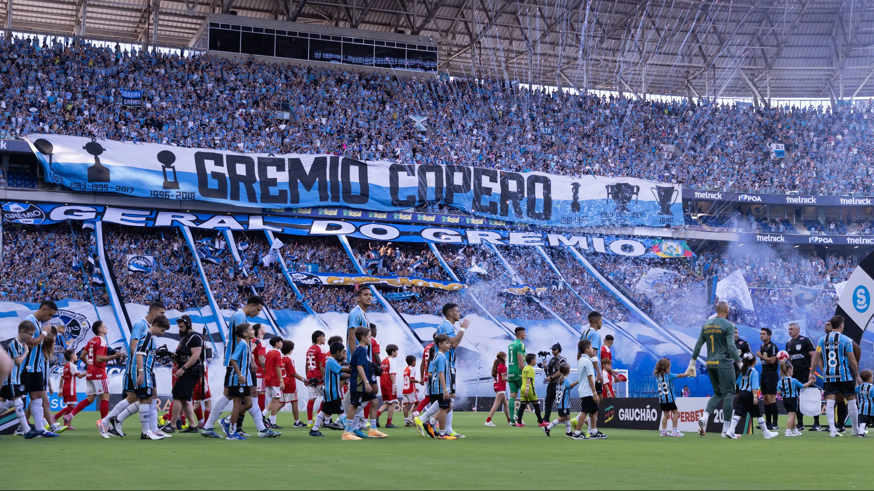 Vista geral do estadio Arena do Gremio para partida entre Gremio e Internacional pelo campeonato Gaucho 2026. Foto: Maxi Franzoi/AGIF