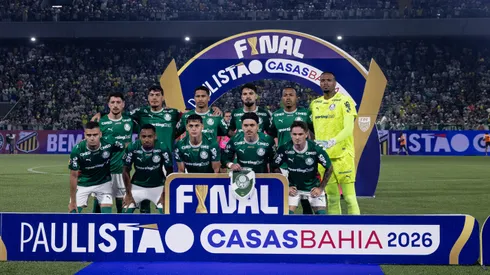 Jogadores do Palmeiras posam para foto antes na partida contra Novorizontino no estadio Arena Barueri pelo campeonato Paulista 2026. Foto: Ettore Chiereguini/AGIF

