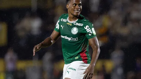 Jhon Arias (Palmeiras) durante jogo contra o Novorizontino, no dia 08.03.2026. Foto: Josiel Amaral / Alamy