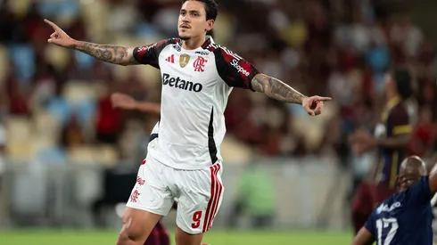 Pedro (Flamengo) celebrando seu gol contra o Madureira, no dia 02.03.2026. Foto: Jorge Rodrigues / Alamy