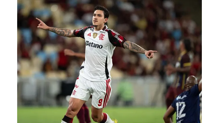 Pedro (Flamengo) celebrando seu gol contra o Madureira, no dia 02.03.2026. Foto: Jorge Rodrigues / Alamy