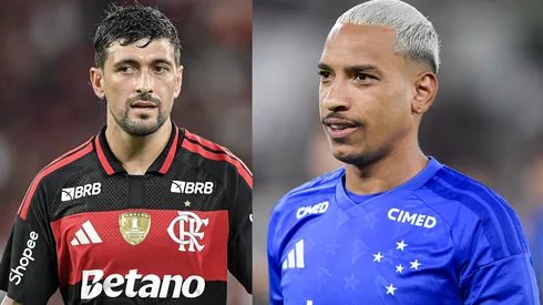 Arrascaeta e Matheus Pereira vão se enfrentar em Flamengo x Cruzeiro – Fotos: Thiago Ribeiro/AGIF 

