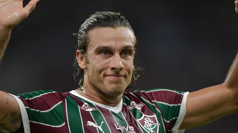 Canobbio jogador do Fluminense comemora seu gol durante partida contra o Bangu no estadio Maracana pelo campeonato Carioca 2026.