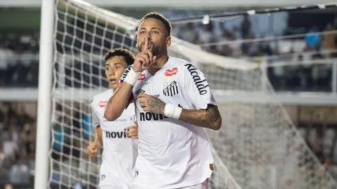 Neymar celebrando seu gol contra o Vasco da Gama, no dia 26.02.2026. Foto: Foto Arena / Alamy