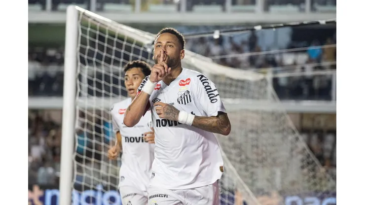 Neymar celebrando seu gol contra o Vasco da Gama, no dia 26.02.2026. Foto: Foto Arena / Alamy