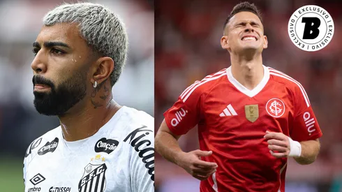 Gabigol e Borré vão se enfrentar em Santos x Internacional - Fotos: Joisel Amaral/AGIF e Maxi Franzoi/AGIF