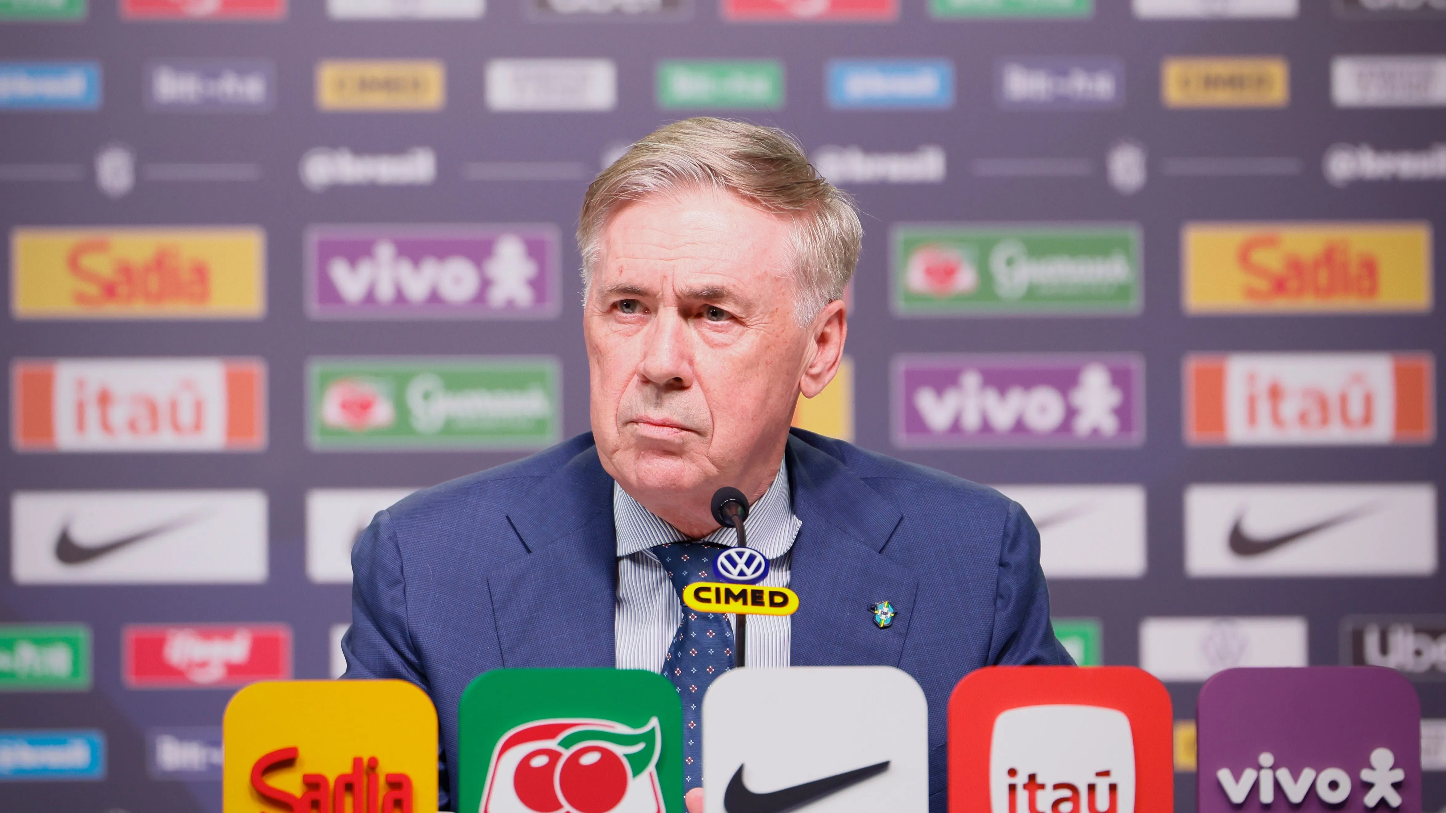 Carlo Ancelotti durante a convocação para os amistosos contra França e Croácia. Foto: Rafael Ribeiro/CBF