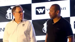 - O presidente Marcelo Teixeira e Neymar da Silva Santos(Pai) durante inauguracao dos novos alojamentos do Recanto dos Alvinegros, hotel dentro do CT Rei Pele onde os jogadores e comissao tecnica ficam concentrados antes da partidas.