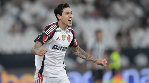 Pedro jogador do Flamengo comemora seu gol durante partida contra o Botafogo. Foto: Thiago Ribeiro/AGIF
