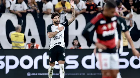 Yuri Alberto, jogador do Corinthians, comemora seu gol durante partida contra o Flamengo no estadio Arena Corinthians pelo campeonato Brasileiro A 2026. Foto: Marcello Zambrana/AGIF