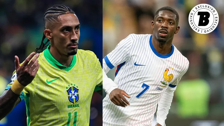 Raphinha e Dembélé vão se enfrentar no amistoso - Fotos: Fabio Giannelli/AGIF e Mateusz Slodkowski/Getty Images