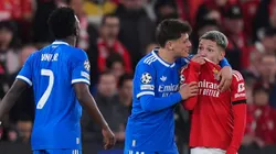 Gianluca Prestianni of Benfica speaks towards Vinicius Junior of Real Madrid during the UEFA Champions League 2025/26 League Knockout Play-off First Leg match between SL Benfica and Real Madrid C.F. at Estadio do SL Benfica on February 17, 2026 in Lisbon, Portugal. (Photo by Angel Martinez/Getty Images)