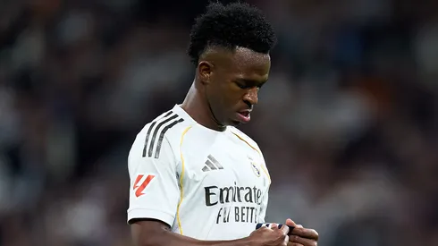Vinicius Júnior jogador do Real Madrid em partida contra o Atletico de Madrid Estadio Santiago Bernabeu