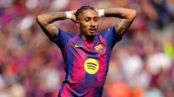 BARCELONA, SPAIN - MARCH 22: Raphinha of FC Barcelona reacts during the LaLiga EA Sports match between FC Barcelona and Rayo Vallecano de Madrid at Spotify Camp Nou on March 22, 2026 in Barcelona, Spain. (Photo by Alex Caparros/Getty Images)