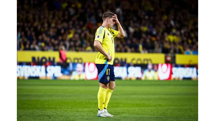 Viktor Gyokeres, da Suecia, desolado durante a partida de futebol das Eliminatorias para a Copa do Mundo desta sexta-feira entre Suecia e Suica Contributor:TT News Agency