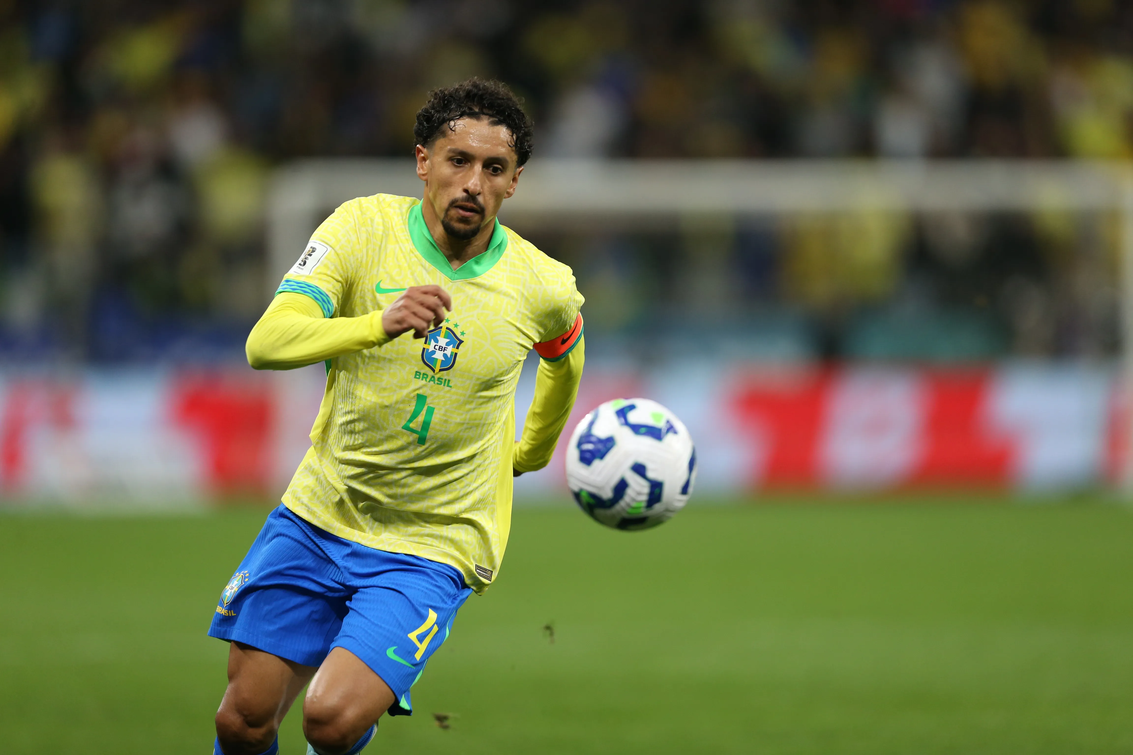 Marquinhos jogador da Selecao Brasileira durante a partida entre Brasil e Paraguai na Neo Quimica Arena em Sao Paulo (SP), pelas Eliminatorias da Copa do Mundo 2026. Foto: Marlon Costa/AGIF