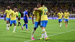 Endrick comemora o gol de do Brasil junto a Martinelli - (Photo by Julio Aguilar/Getty Images)