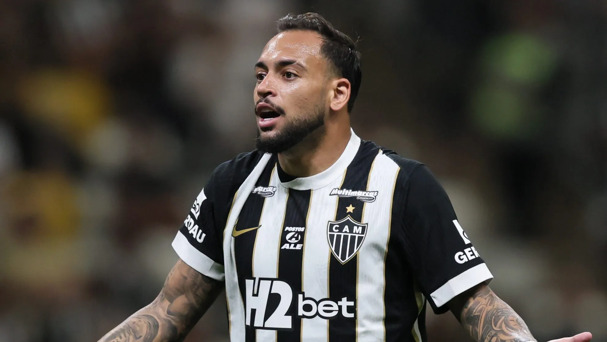 Maycon jogador do Atletico lamenta durante partida contra o Palmeiras no estadio Arena MRV pelo campeonato Brasileiro A 2026. Foto: Gilson Lobo/AGIF