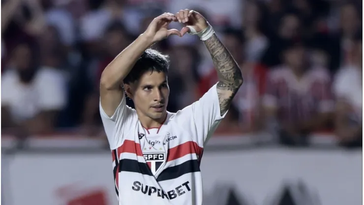 Ferreira jogador do São Paulo comemora seu gol durante partida contra o Cruzeiro. Foto: Marcello Zambrana/AGIF
