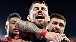 Jorginho jogador do Flamengo comemora seu gol durante partida contra o Santos. Foto: Thiago Ribeiro/AGIF