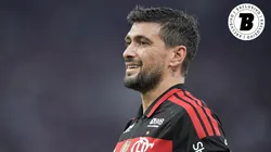 Arrascaeta jogador do Flamengo durante partida contra o Santos. Foto: Thiago Ribeiro/AGIF