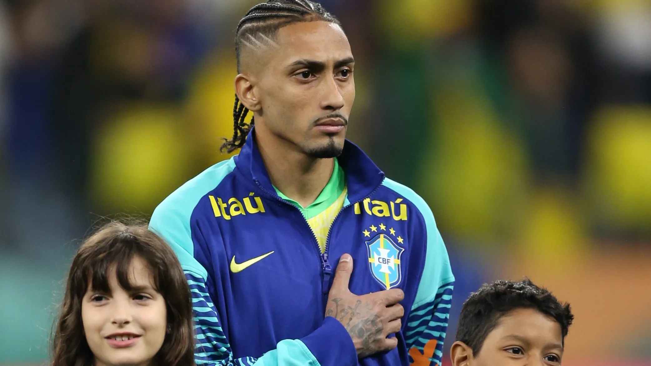 Raphinha  durante a partida entre Brasil e Paraguai na Neo Quimica Arena em Sao Paulo (SP), pelas Eliminatorias da Copa do Mundo 2026. Foto: Marlon Costa/AGIF