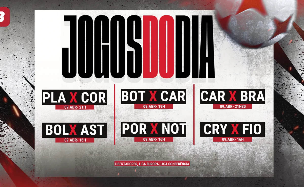 Agenda de jogos de hoje (09/04): horários e onde assistir futebol ao vivo