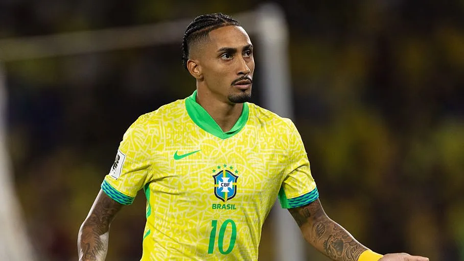 Raphinha na Seleção Brasileira. Foto: Ruano Carneiro/Getty Images