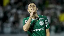 Ramón Sosa jogador do Palmeiras comemora seu gol durante partida contra o Vitoria no estadio Arena Barueri pelo campeonato Brasileiro A 2026. Foto: Marco Miatelo/AGIF