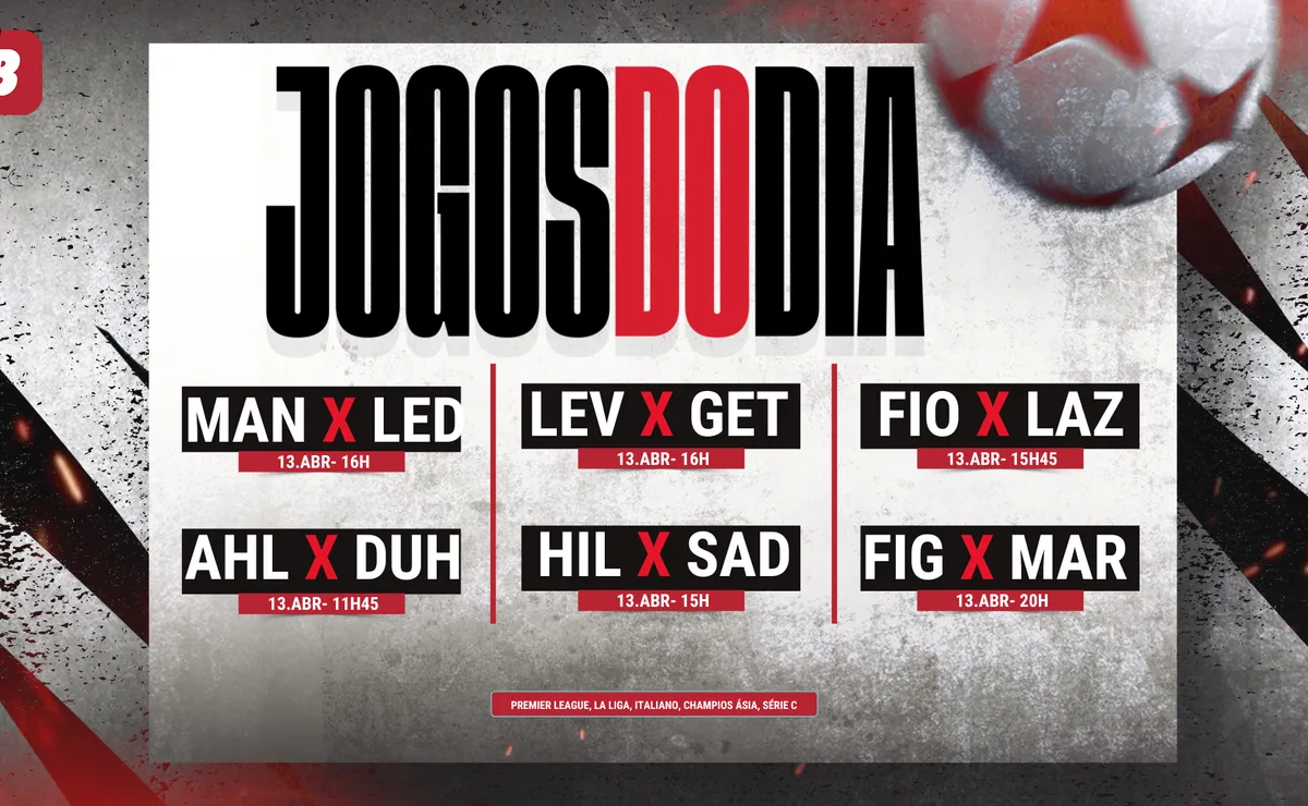 Agenda de jogos de hoje (13/04): horários e onde assistir futebol ao vivo