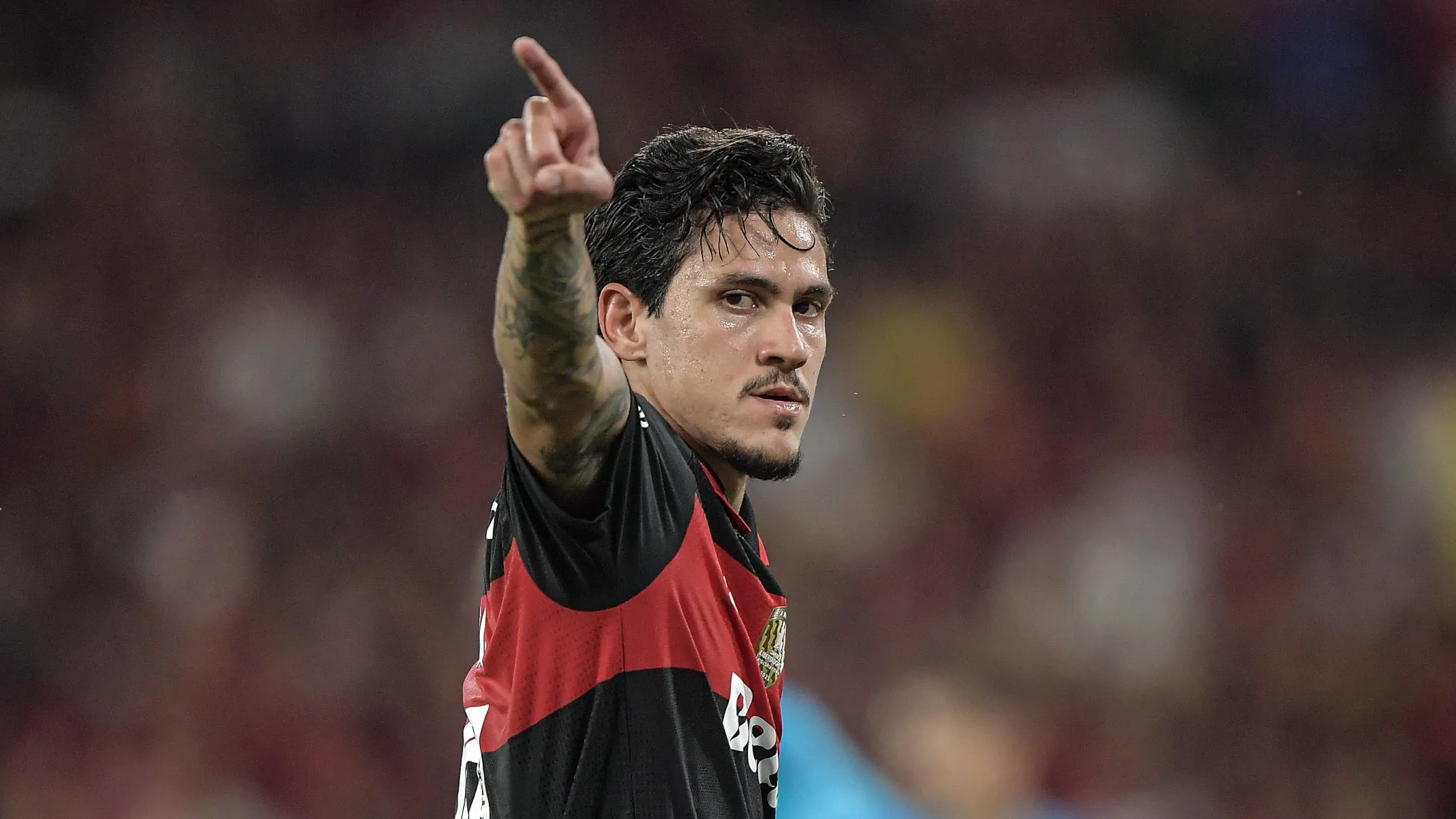 Pedro jogador do Flamengo durante partida contra o Santos. Foto: Thiago Ribeiro/AGIF
