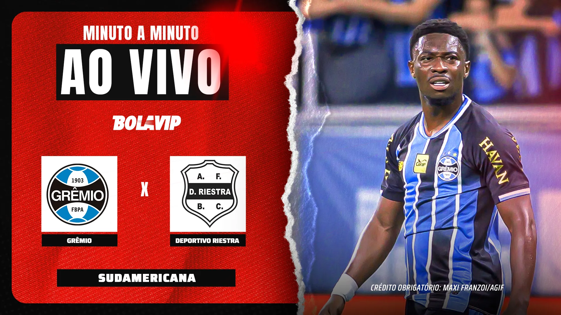 Grêmio x Deportivo Riestra foi transmitido ao vivo pelo Bolavip Brasil. Foto: Maxi Franzoi