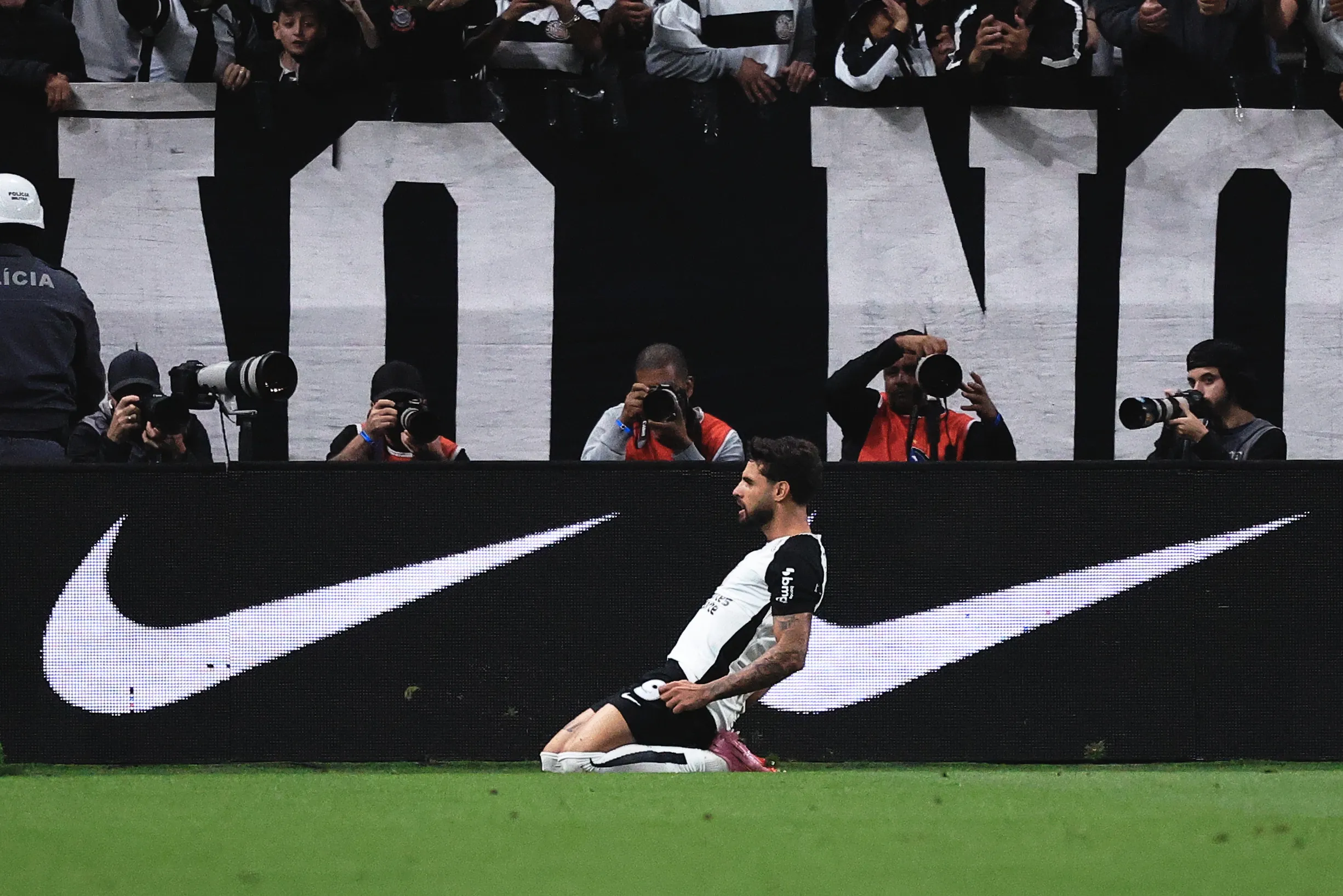 Yuri Alberto jogador do Corinthians comemora seu gol durante partida contra o São Paulo. Foto: Ettore Chiereguini/AGIF