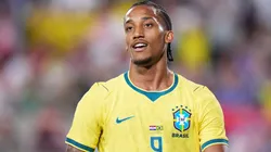 ORLANDO, FLORIDA - MARCH 31: Joao Pedro of Brazil looks on during the international friendly match between Brazil and Croatia at Camping World Stadium on March 31, 2026 in Orlando, Florida. (Photo by Rich Storry/Getty Images)