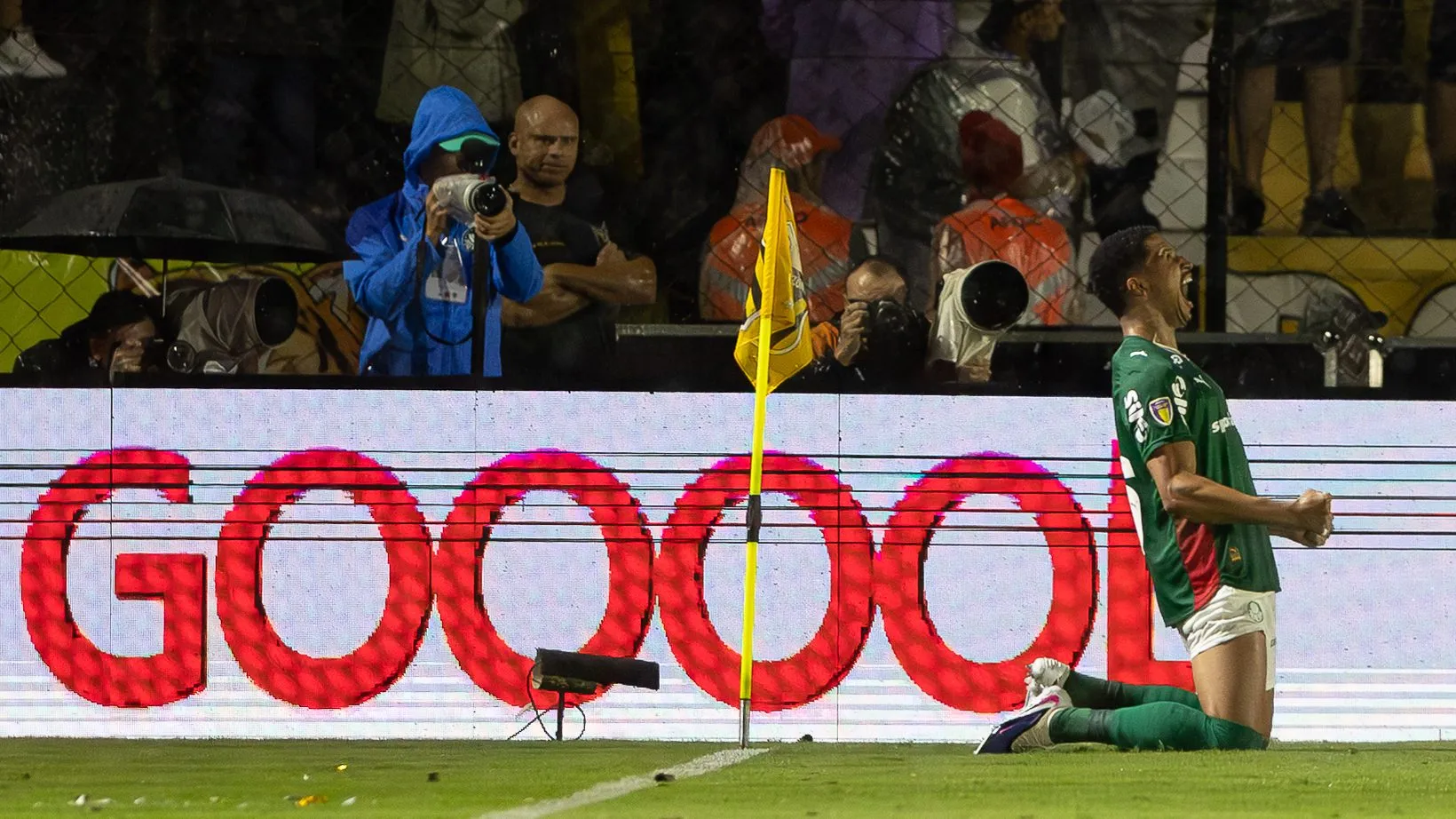 Murilo, jogador do Palmeiras comemora seu gol durante partida contra o Novorizontino no estadio Jorge Ismael de Biasi pelo campeonato Paulista 2026. Foto: Joisel Amaral/AGIF