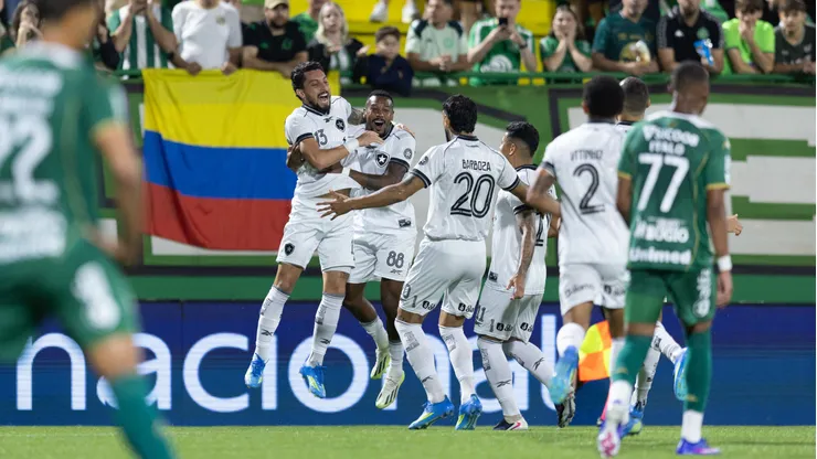 Edenilson jogador do Botafogo comemora seu gol com jogadores do seu time durante partida contra o Chapecoense. Foto: Liamara Polli/AGIF