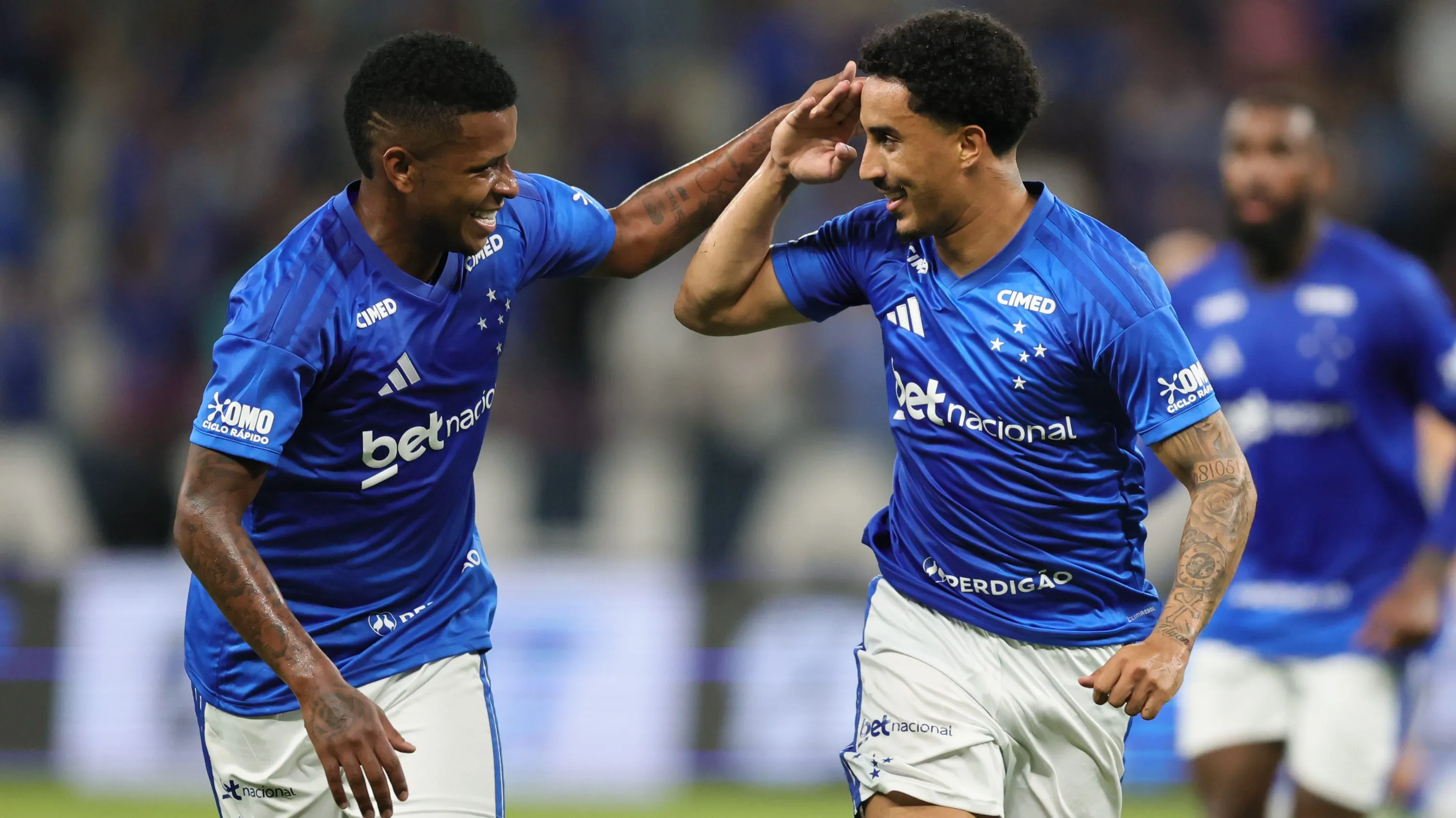 Christian jogador do Cruzeiro comemora seu gol durante partida contra o Vitoria no estadio Mineirao pelo campeonato Brasileiro A 2026. Foto: Gilson Lobo/AGIF