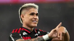 - Luiz Araujo jogador do Flamengo comemora seu gol durante partida contra o Remo