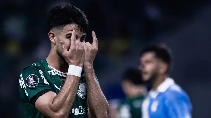 Flaco Lopez jogador do Palmeiras comemora seu gol durante partida contra o Sporting Cristal no estadio Arena Allianz Parque pelo campeonato Copa Libertadores 2026. Foto: Ettore Chiereguini/AGIF