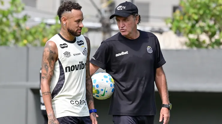 Neymar e Cuca em treino do Santos.