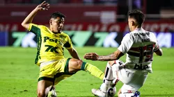 Enzo Díaz, jogador do São Paulo durante partida contra o Mirassol no estadio Morumbi pelo campeonato Brasileiro A 2025. Foto: Fabio Giannelli/AGIF